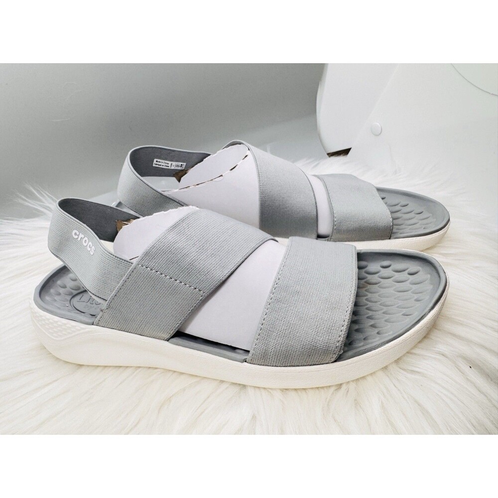 Crocs Sandals Womens 7W LiteRide Stretch Fabric Slip On Strappy Gray - Picture 2 of 8